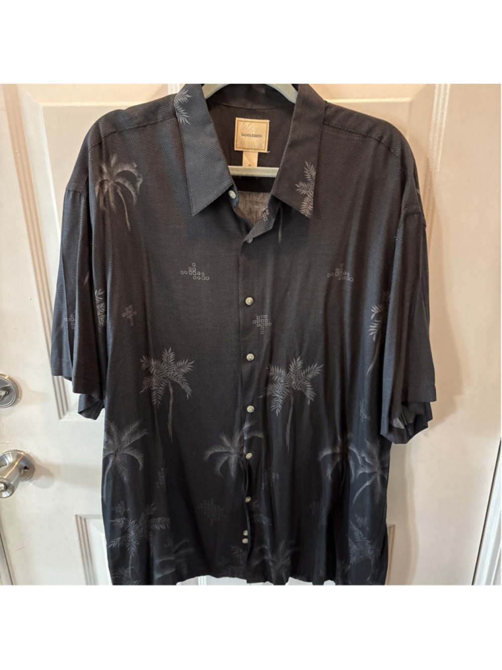 Saddlebred Black Gray Tropical Print Button-Up Shirt XL